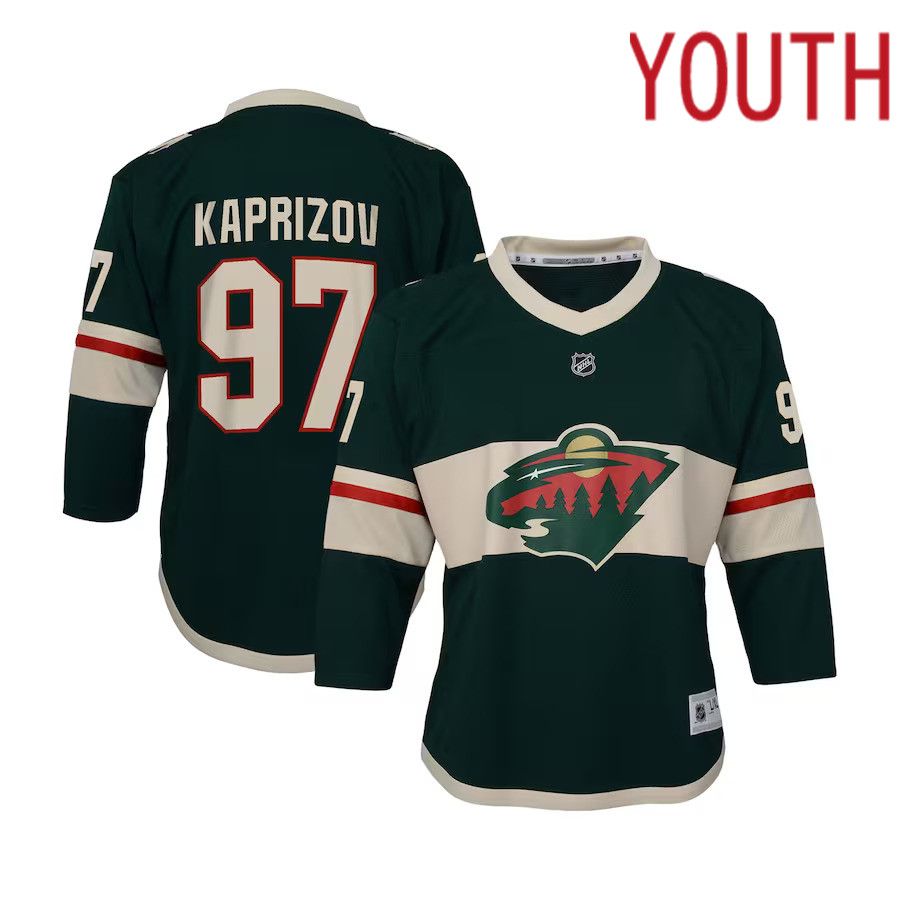 Youth Minnesota Wild 97 Kirill Kaprizov Green Home Replica Player NHL Jersey